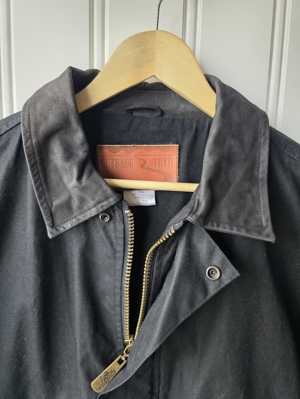 Outback Trail Foxfire Aussie Pathfinder Black Waxed Oilskin Bomber Jacket Mens L - Picture 6 of 12